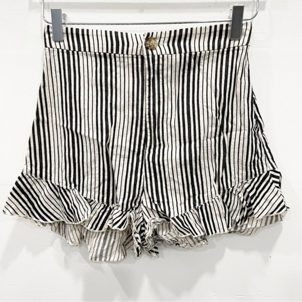 Show Me Your Mumu High Waist Ruffle Hem Shorts Stripe Size Small Cotton Linen